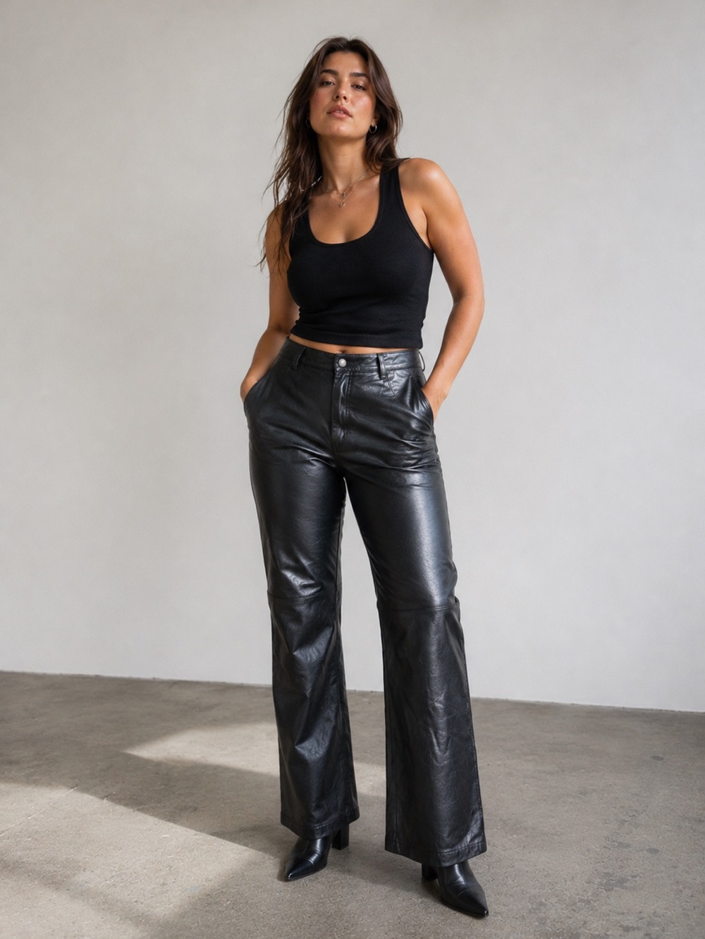 Vintage black leather high waist lined pants 14 NEWPORT NEWS Y2K Moto